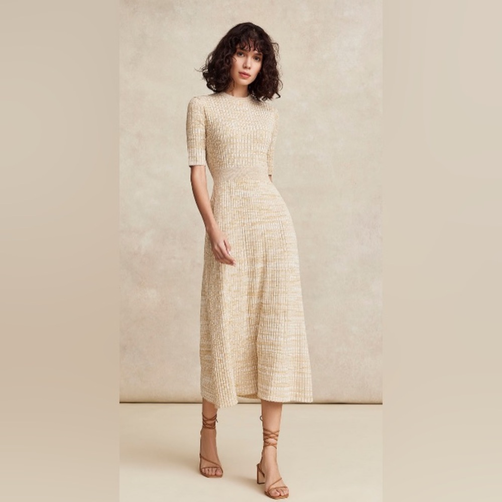 Lela Rose Ribbed Knit dress in sand Maxi Dress